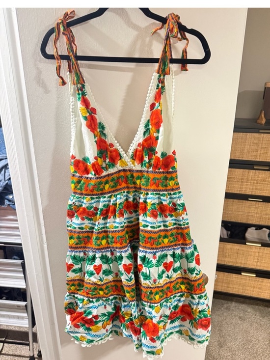 FARM Rio Dresses & Skirts - FARM Rio White Mini Dress with Red & Green Floral Print